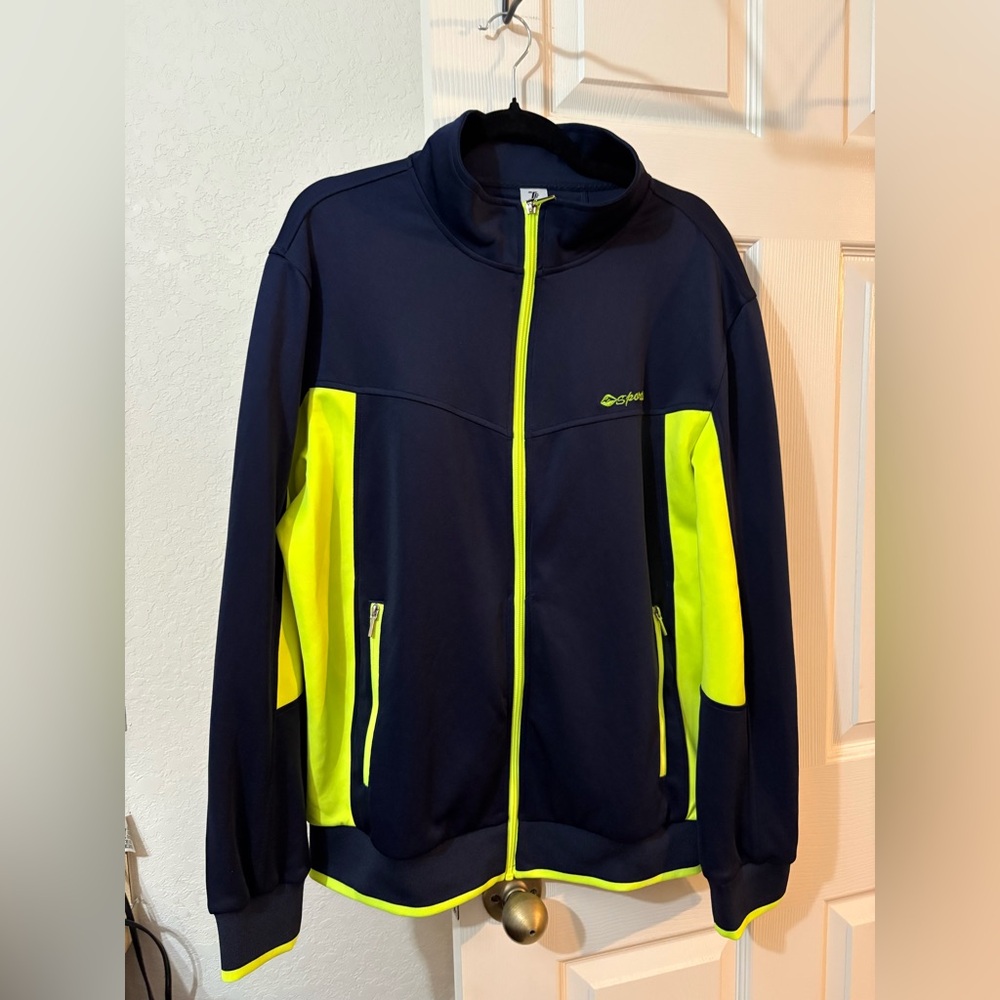 Men's Athletic Casual Full Zip Jacket - like new - size large - navy/lime green